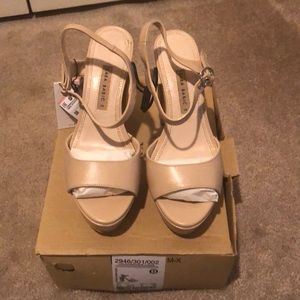 NWT Zara Beige Leather Platform Heels